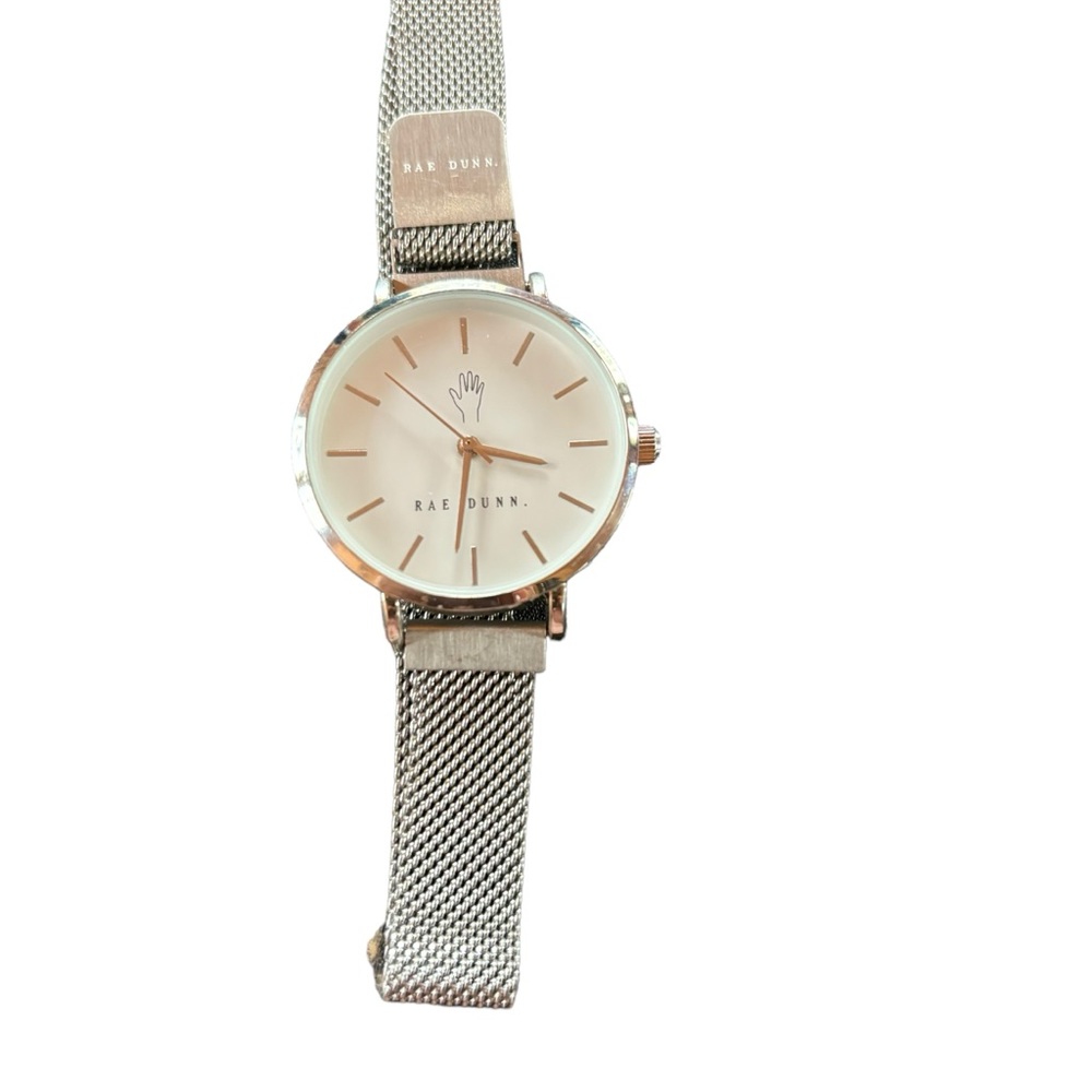 Rae Dunn Women's Silver Sleek 29mm Round Face Mesh Magnetic Clasp Mesh Watch